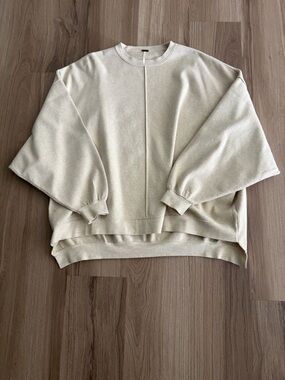 Free People Oversized Crewneck Sweater in Light Cream